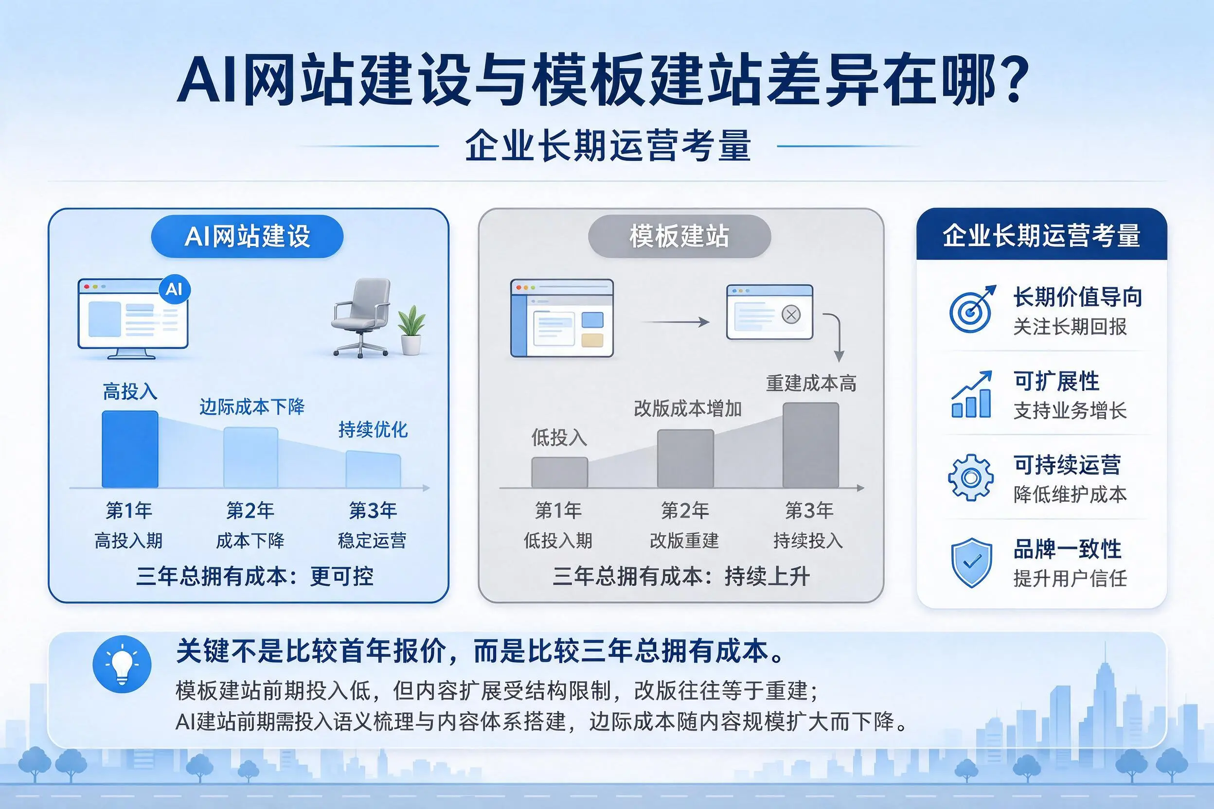 AI网站建设与模板建站差异在哪?肇庆企业长期运营考量